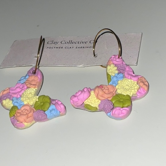 Clay Collective Co Floral Butterfly Earrings Lightweight Spring Colors - Picture 10 of 11